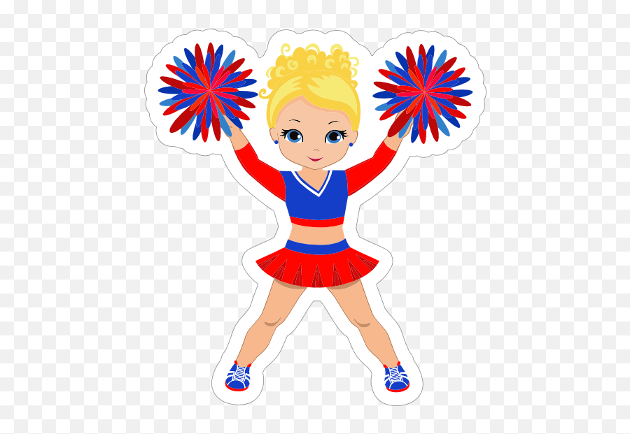 Cute Cheerleading Sticker - Red Blue And White Cheerleaders Pom Poms Emoji,Cheerleader Emoji