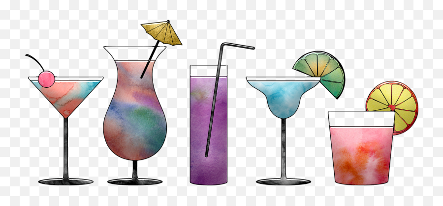 Colorful Watercolour Paint - Cocktail Emoji,Martini Party Emoji