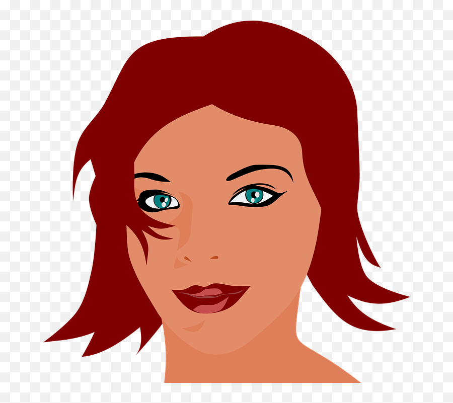 Woman Red Hari Face Smile Blue Eyes Lipstick - Face Women Cartoon Emoji,Lipstick Emoji Png