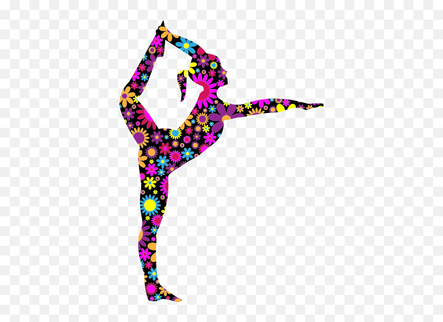 Floral Stretching Ballerina - Gymnastics Beam Black And White Clipart Emoji,Arms Raised Emoji