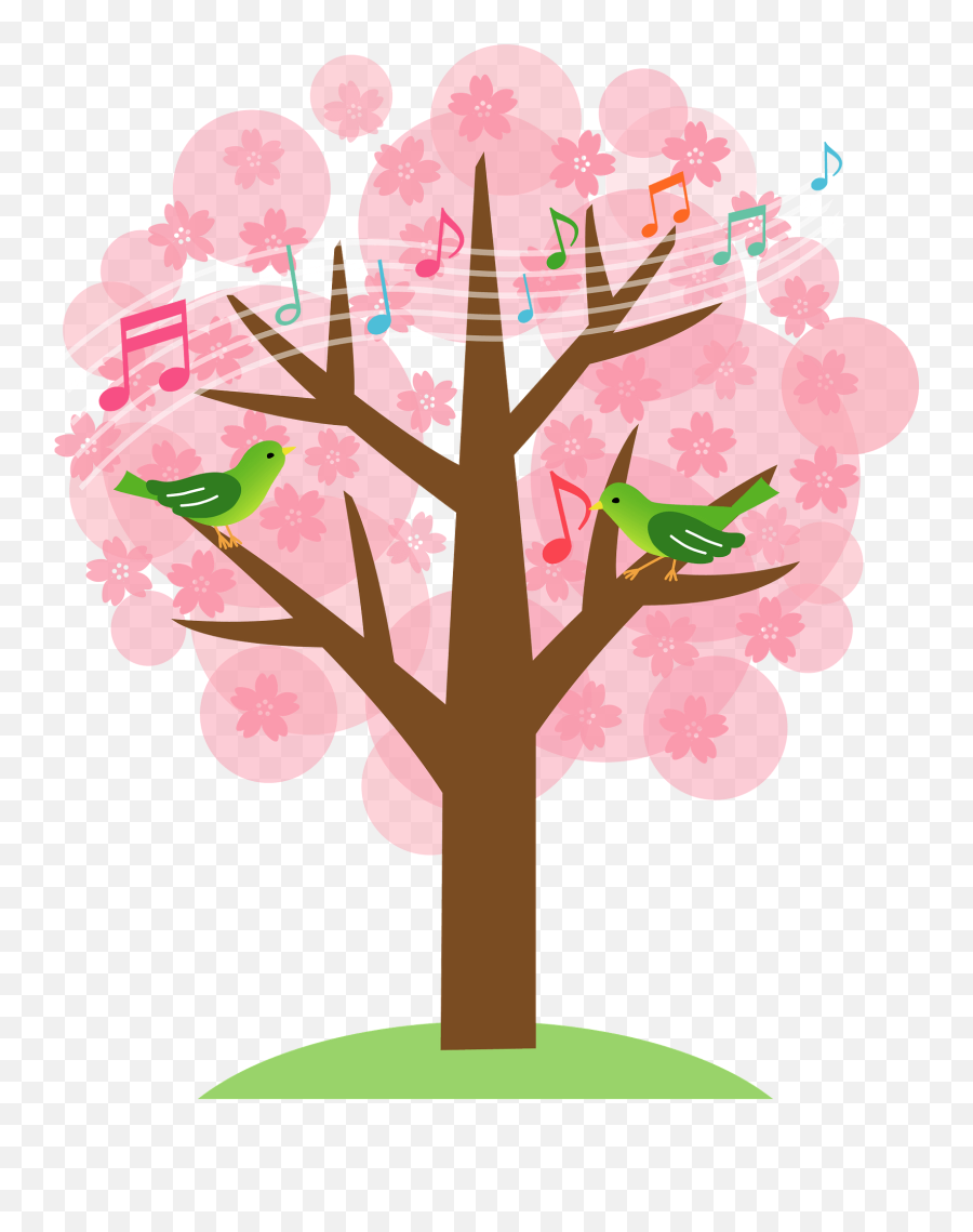 Cherry Blossoms And Japanese Bush Warbler Clipart Free - Autumn Tree With Leaves Clipart Emoji,Sakura Emoji