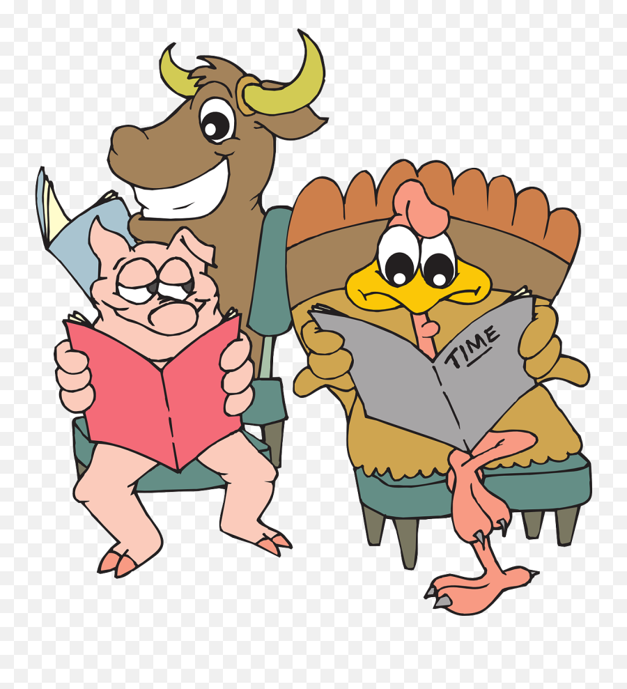 Animals Room Pig Bull Chicken - Animals Reading Png Emoji,Emoji Hand And Chicken