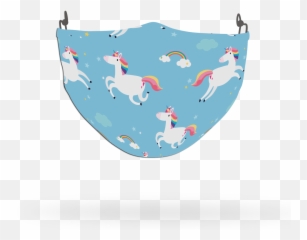 Blue Unicorn Pattern Rainbow Face Covering Print 4 - Illustration Emoji