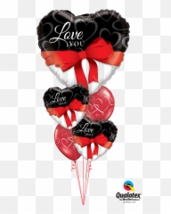 Red Ribbon Love Heart Balloon Bouquet - Love You Heart Balloon Emoji,Valentine's Day Find The Emoji