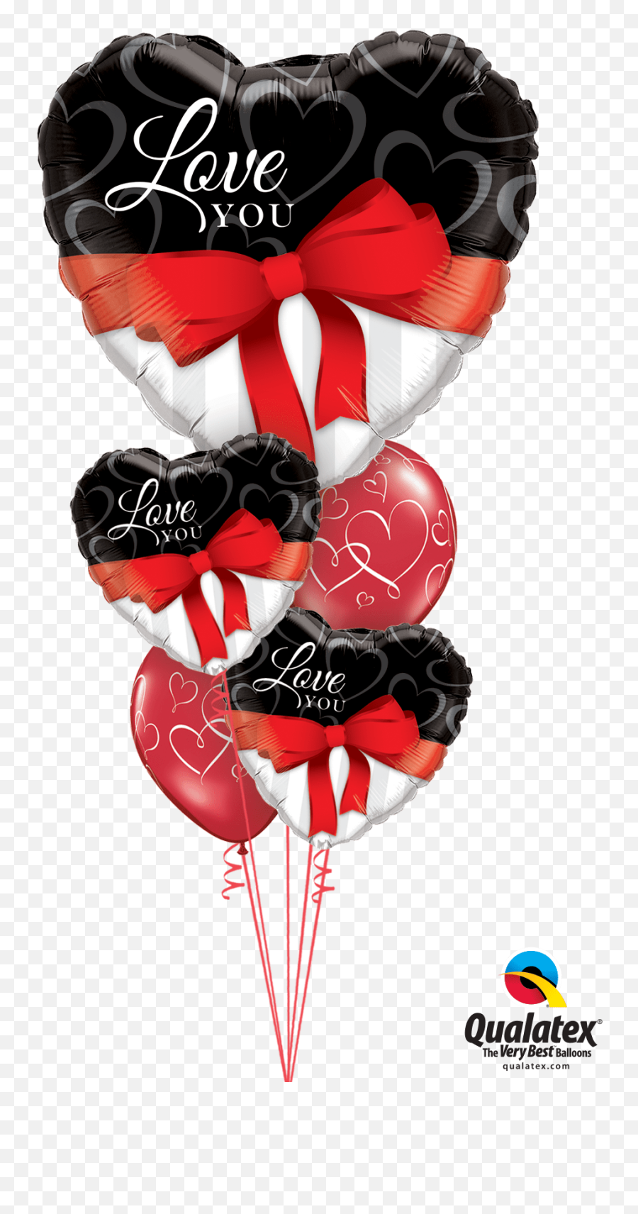 Red Ribbon Love Heart Balloon Bouquet - Love You Heart Balloon Emoji,Valentine's Day Find The Emoji