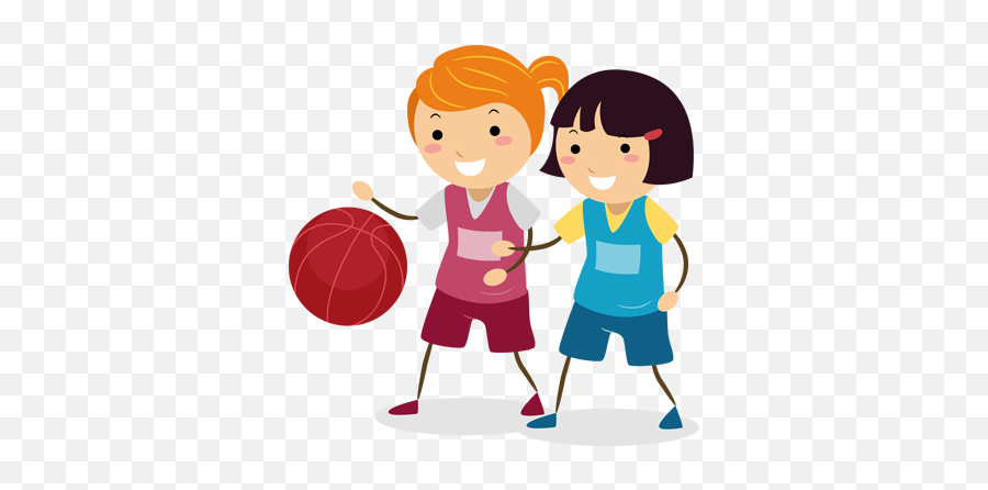 Little Basketball Girls Wall Sticker - Playing Netball Clipart Emoji,Basketball Emoji Background