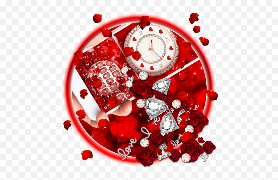 Red Valentine Rose Clock Keyboard Theme U2013 Google Play - Lovely Emoji,Red Diamond Emoji