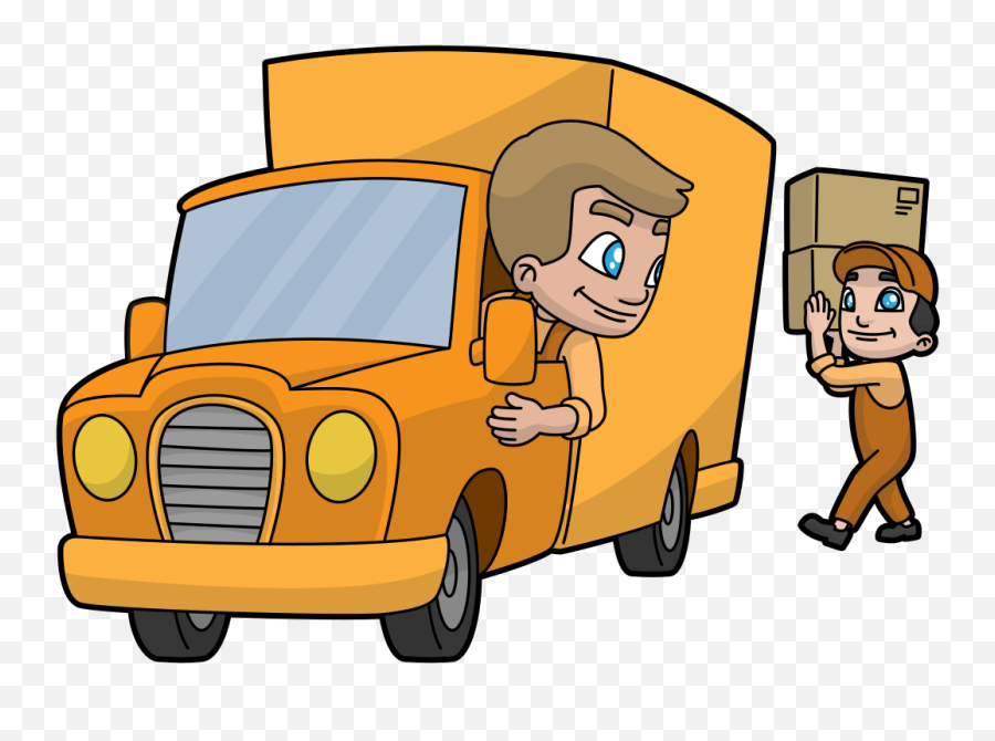 Cartoon Delivery Truck And Workers - Animated Delivery Truck Png Emoji,Food Truck Emoji