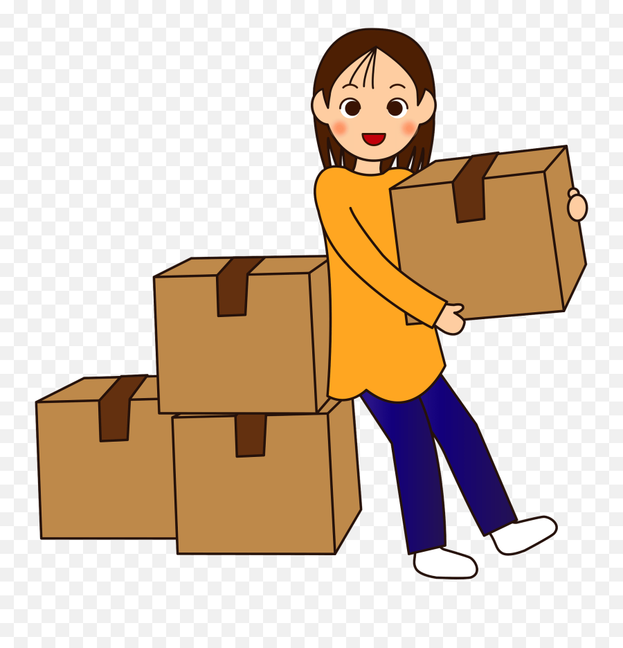 Woman Girl Moving Clipart - Cartoon Png Download Full Moving Clipart Emoji,Cardboard Box Emoji