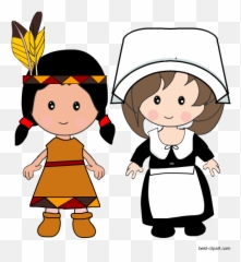 Free Thanksgiving Pilgrims And Native Americans Clip Art - Boy Girl Clipart Emoji