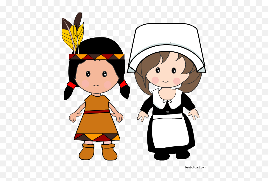 Free Thanksgiving Pilgrims And Native Americans Clip Art - Pilgrim Boy And Girl Clipart Emoji,Native American Emoji