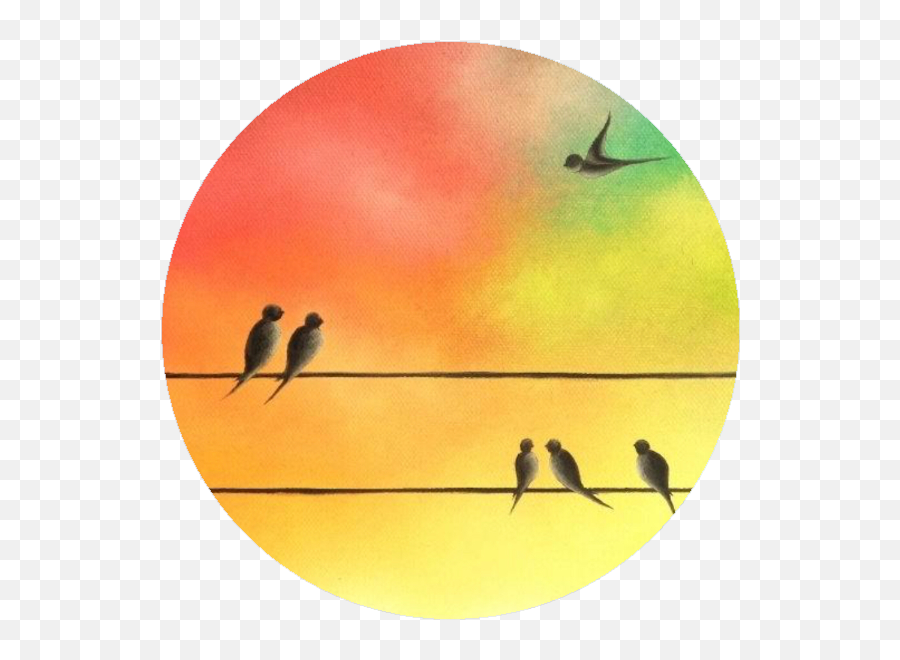 Birds Sunset Circle Aesthetic - Birds Sitting On A Wire Painting Emoji,Sunset Bird Emoji