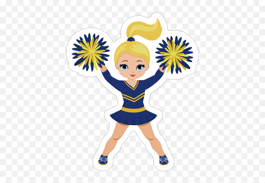 Blonde Blue And Yellow Cheerleading Sticker - Cheerleader Cartoon Transparent Background Emoji,Cheerleader Emoji