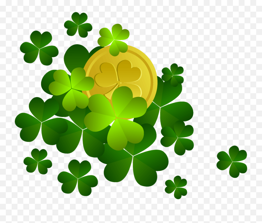 St Patricks Shamrocks With Coin Decor Png Clipart - Saint Day Emoji,Shamrock Emoji For Facebook