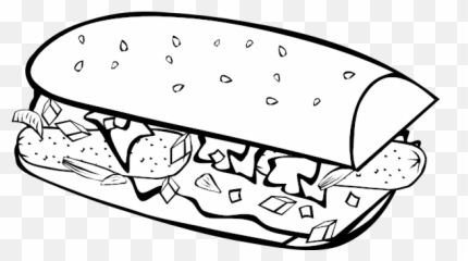 Submarine Sandwich Vector Drawing - Foods Clipart Black And White Png Emoji
