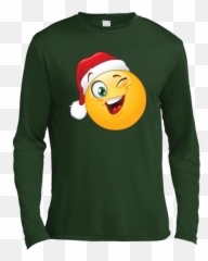 Santa Claus Christmas Emoji T Shirt St350ls Spor - Tek Ls Moisture Absorbing Tshirt Jesus Fish Dri Fit Shirt,Santa Claus Emoticons