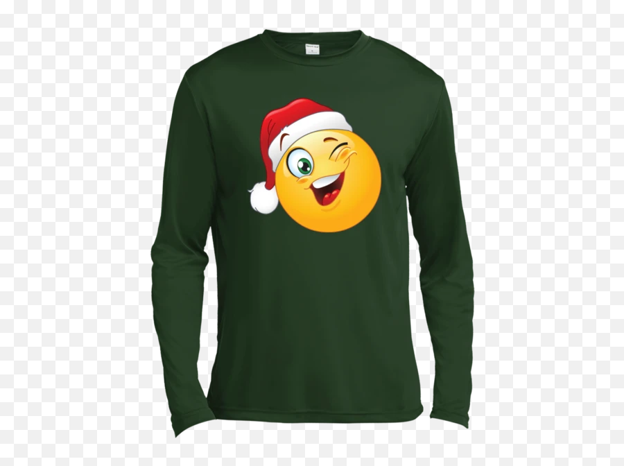 Santa Claus Christmas Emoji T Shirt St350ls Spor - Tek Ls Moisture Absorbing Tshirt Jesus Fish Dri Fit Shirt,Santa Claus Emoticons