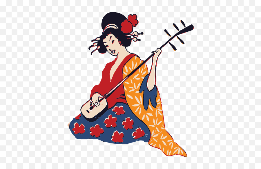 Geisha Playing Instrument - Clipart Japanese Emoji,Emoji Blowing Kisses