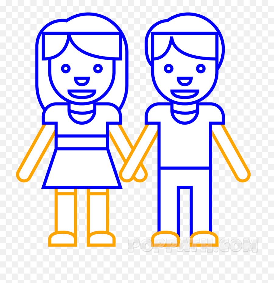 How To Draw A Man Woman Emoji - Boy And Girl Emoji Black And White,Holding Hands Emoji