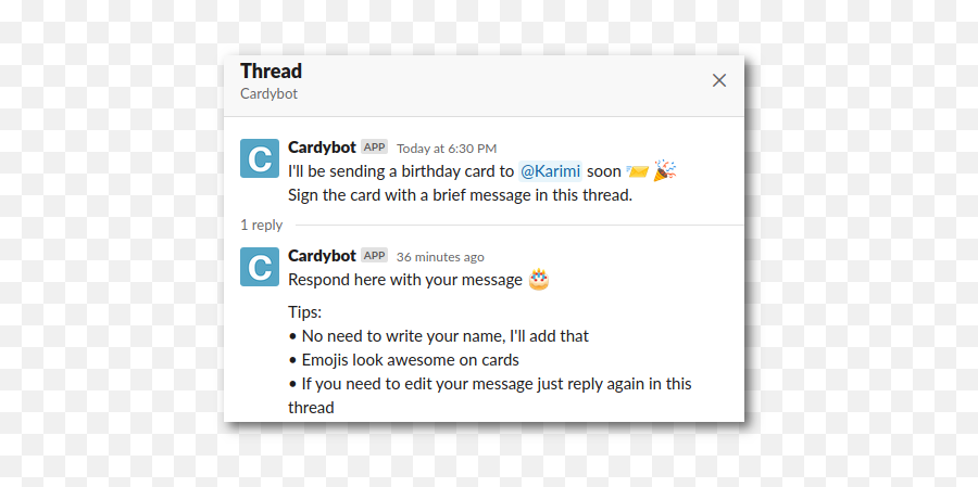 Cardybot Send Physical Birthday Cards Through Slack - Screenshot Emoji,Free Birthday Emojis