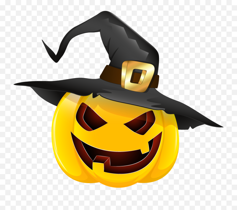 Witch Pumpkin Clipart - Halloween Pumpkin With Hat Emoji,Pumpkin Emoticon