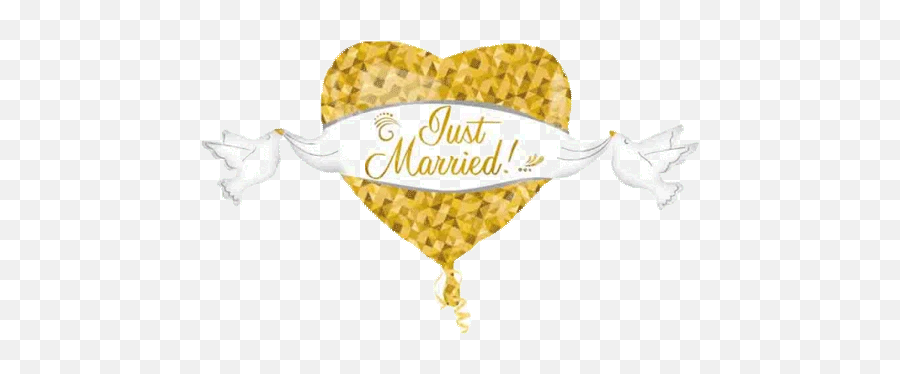 Just Married 41 Gold Heart Dove Wedding Balloon - Vive Les Mariés Emoji,Married Emoji