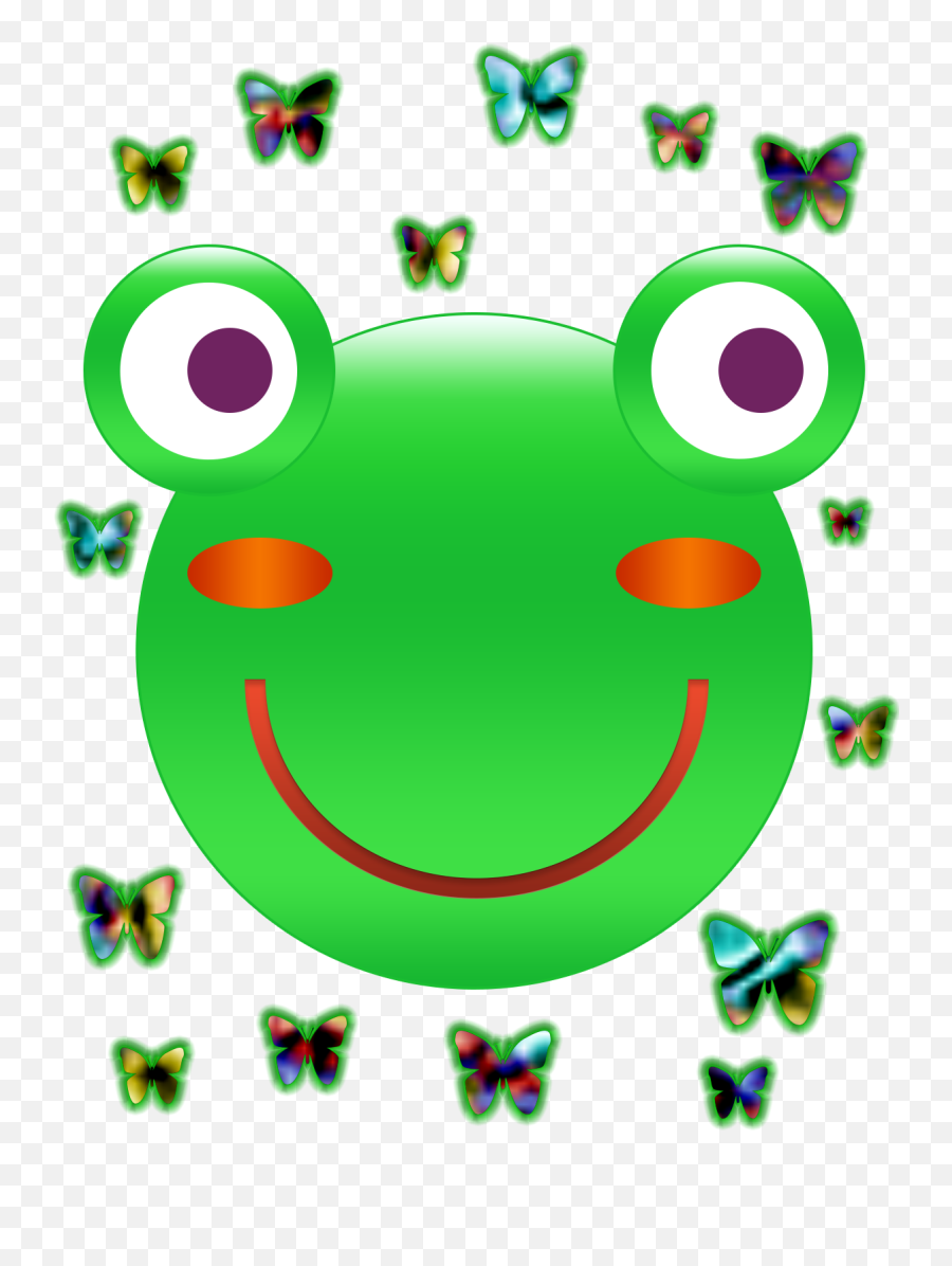 Frog Face And Butterflies Onlookin - Smiley Emoji,Blank Face Emoticon
