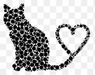 Cat 2 Silhouette Heart Tail Circles - Cat Heart Clip Art Emoji,Love Heart Emoji