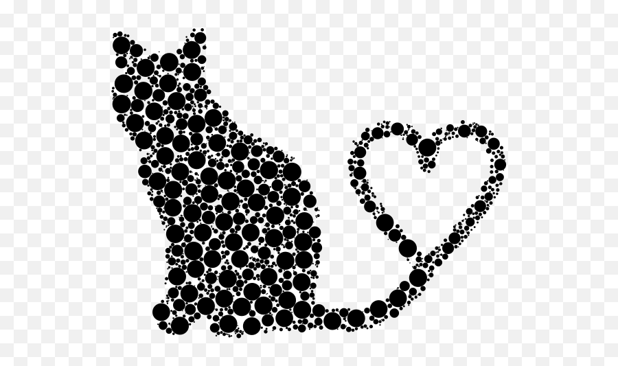 Cat 2 Silhouette Heart Tail Circles - Cat Heart Clip Art Emoji,Love Heart Emoji