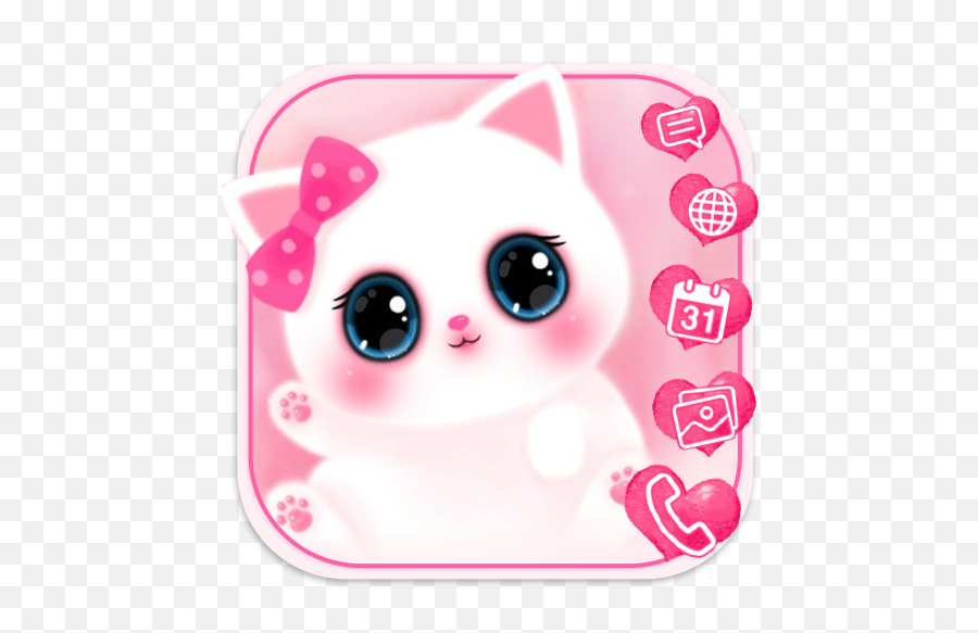 Download Pink Cute Kitty Launcher Theme Live Wallpapers For - Background Cute Wallpaper For Whatsapp Emoji,Unicorn Emoji Tinder