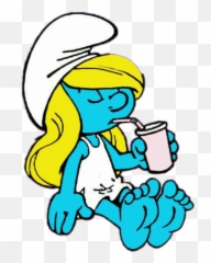 Smurfette Smurf Smurfs Drinkingcoffee - Clip Art Emoji,Smurf Emoji