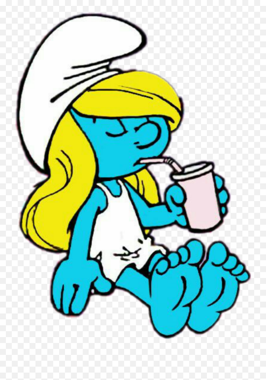 Smurfette Smurf Smurfs Drinkingcoffee - Clip Art Emoji,Smurf Emoji