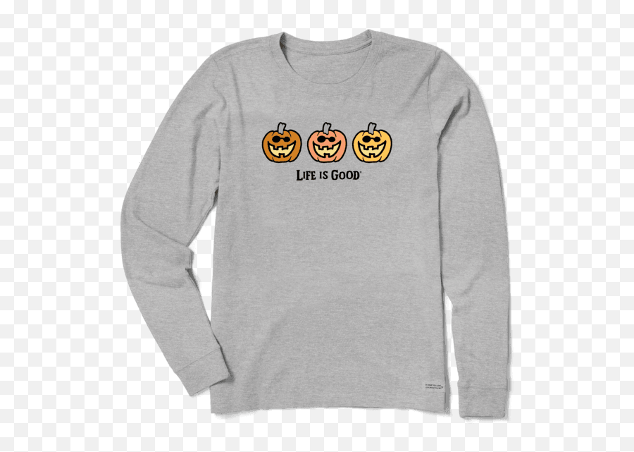 Sale Womenu0027s Pumpkin Trio Long Sleeve Vintage Crusher Tee - Life Is Good Long Sleeve Shirt Emoji,Pumpkin Emoticon