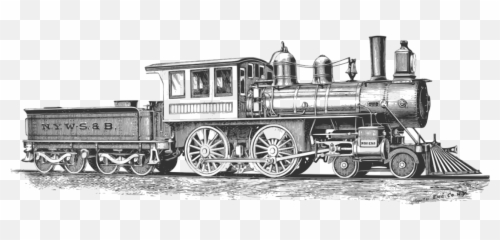 Monochrome Railroad Steam Locomotive - Old Train Transparent Background Emoji