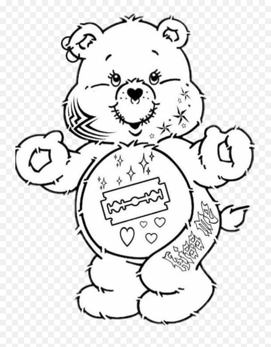 White Black Tattoo Heart Razorblade Cut - Care Bear Coloring Pages Emoji,Bear Black And White Emoji