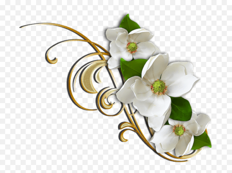 Free Png White Flower With Gold Decorative Elemant - White White And Gold Flowers Transparent Emoji,White Flower Emoji
