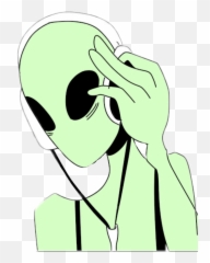 Aliens Alien Green Girls Kawaii Music - Green Alien Emoji,Emoji Listening To Music