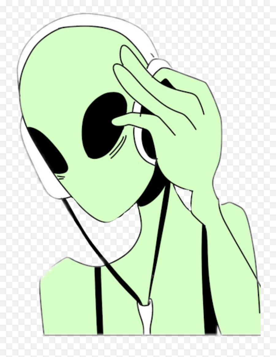 Aliens Alien Green Girls Kawaii Music - Green Alien Emoji,Emoji Listening To Music