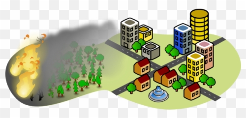 Forest Fire Endangering The City - Before And After An Earthquake Clipart Emoji,Fire Truck Emoji