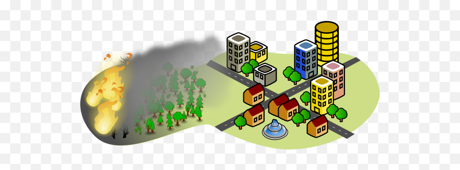 Forest Fire Endangering The City - Before And After An Earthquake Clipart Emoji,Fire Truck Emoji