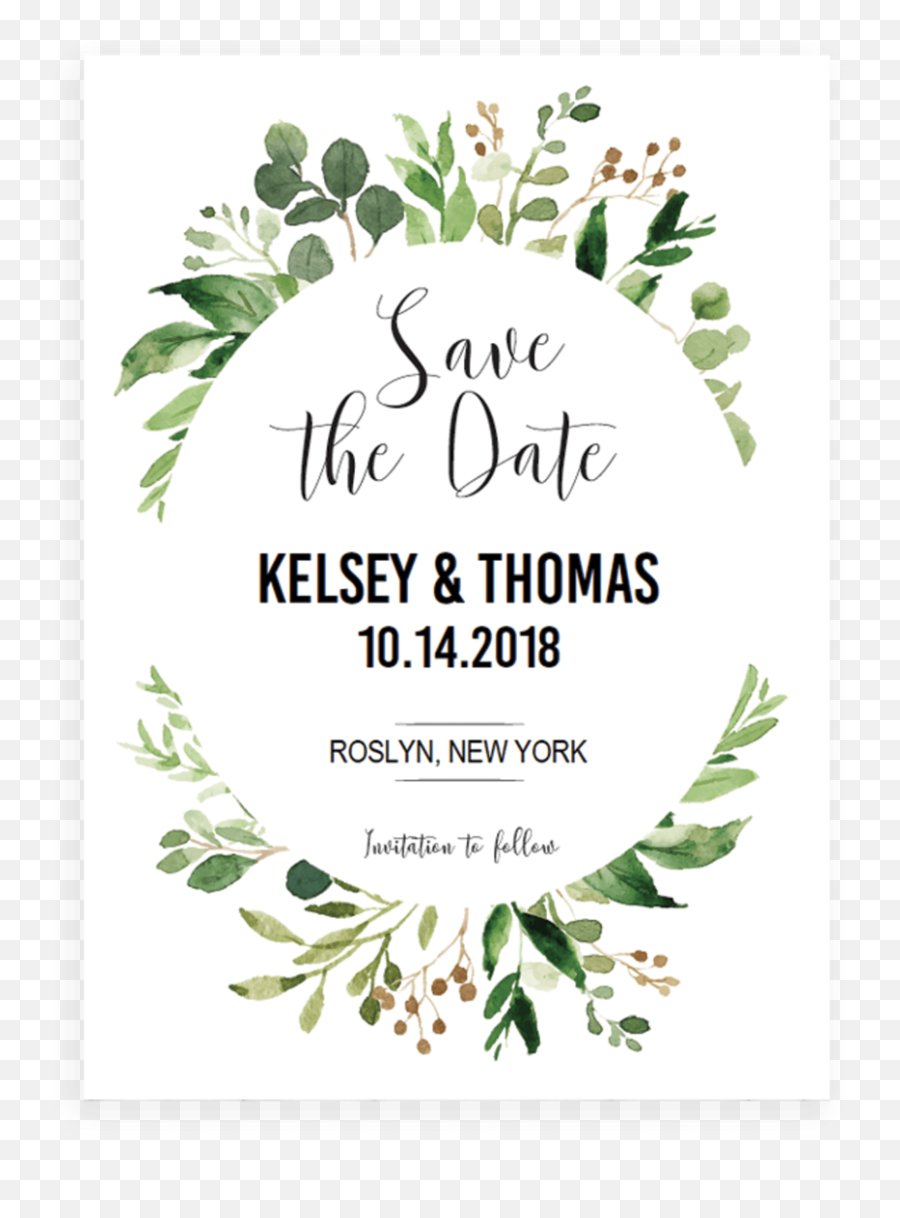 Watercolor Green Leaves Save The Date - Save The Date Template Png Emoji,Save The Date Emoji