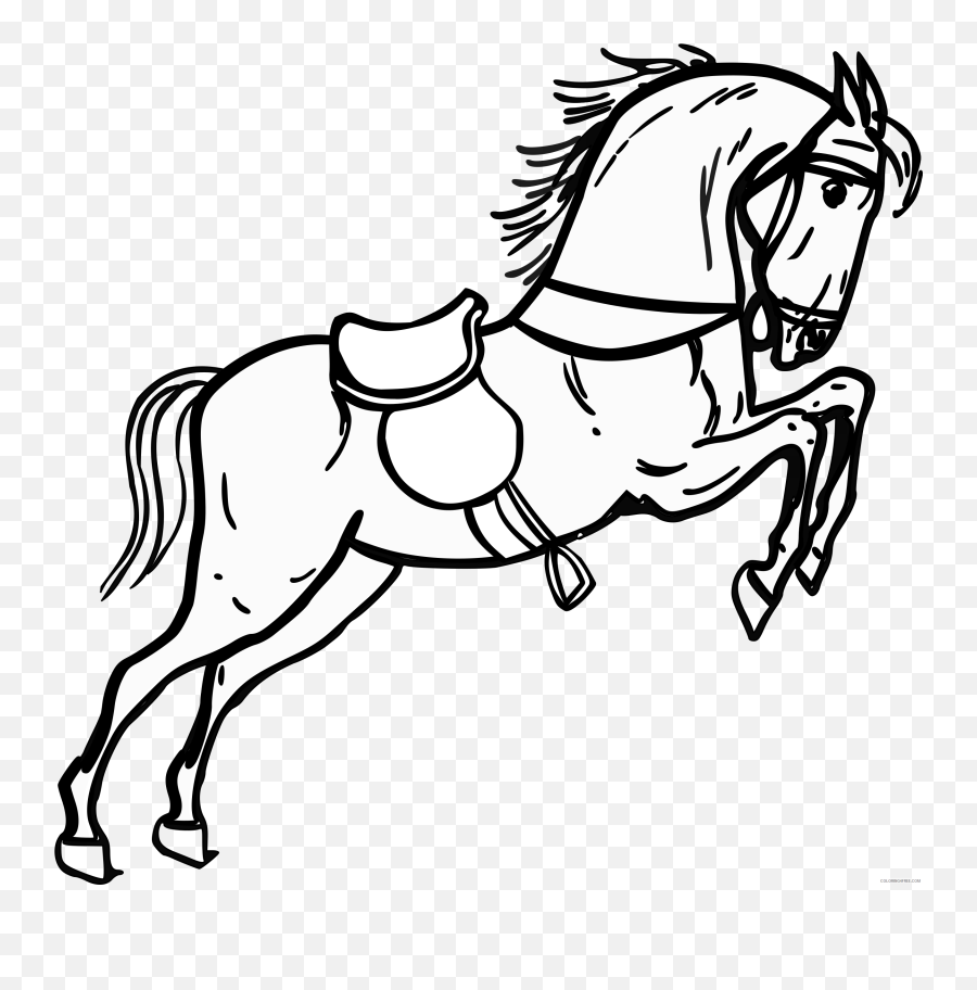Jumping Horse Coloring Pages - Horse Clipart Black And White Emoji,Cat Cow Horse World Emoji