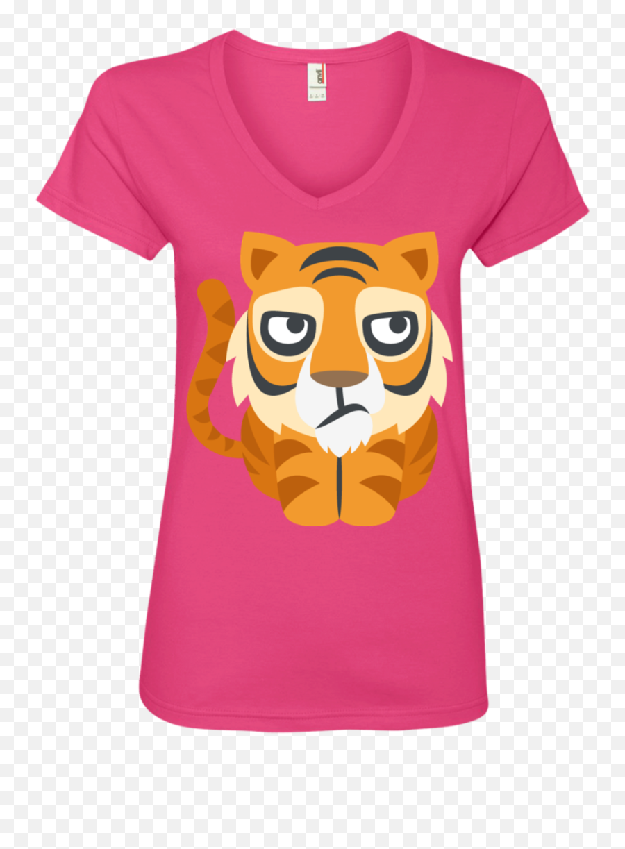 Bored Tiger Emoji Ladiesu0027 V - Neck Tshirt Hot Pink,Bored Emoji