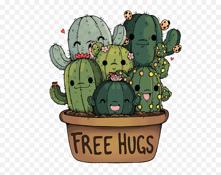 Cute Doodle Art Cactus Drawing - Kawaii Cactus Free Hugs Emoji,Cactus Emoji