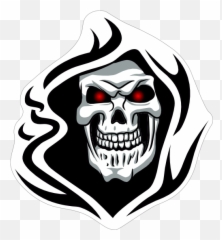 Glowing Eyes Skull In Hood Sticker - Tribal Grim Reaper Tattoo Emoji,Glowing Eyes Emoji