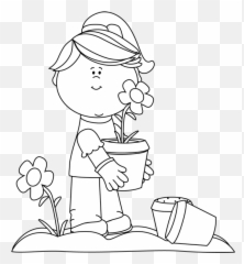 15 Black And White Flower Pot Clipart For Free Download On - Girl In The Garden Black And White Clipart Emoji,Watering Can Emoji