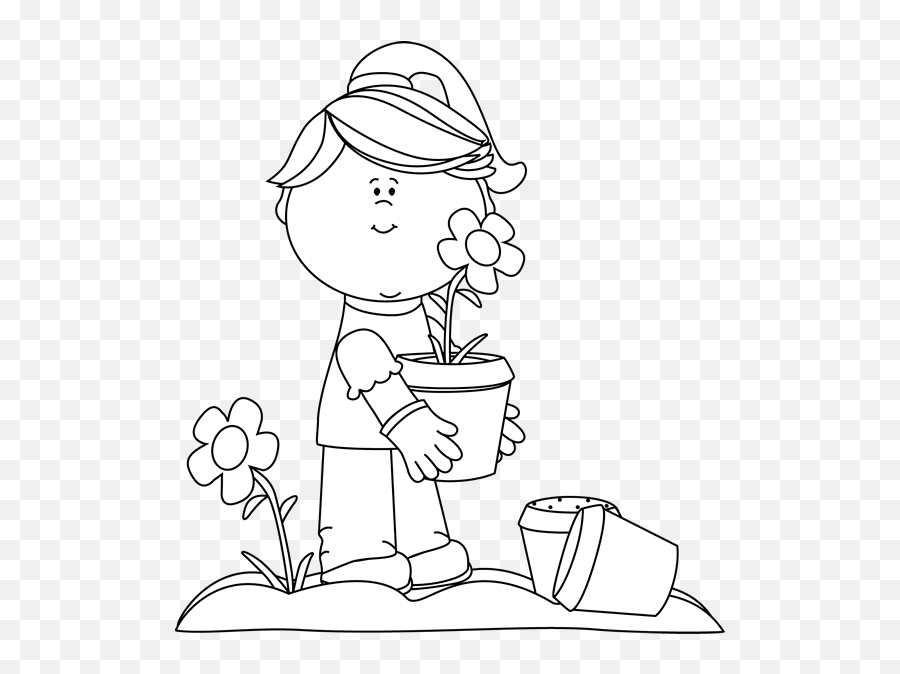 15 Black And White Flower Pot Clipart For Free Download On - Girl In The Garden Black And White Clipart Emoji,Watering Can Emoji