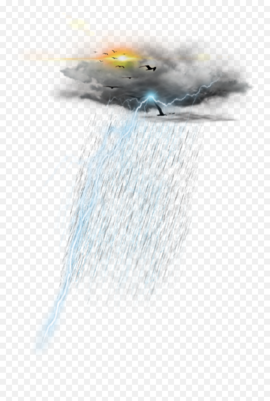 Cloud Rainy Rain Sun Birds Lightnings Stickerremix Alie - Sketch Emoji,Rainy Emoji