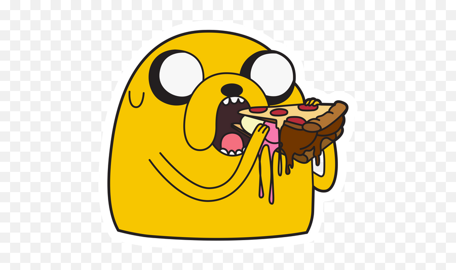 Jake Eating Ice Cream Pizza Sticker - Happy Emoji,Finger Guns Emoticon