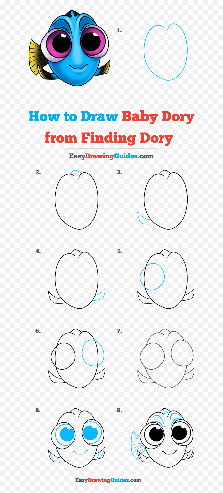 How To Draw Baby Dory From Finding Dory - Really Easy Draw Baby Dory Step By Step Emoji,Dory Fish Emoji